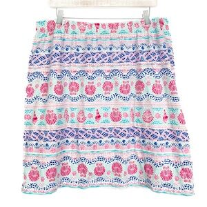 Talbots Womens Printed Skirt 1X Seashell Print Pastel Beach Summer‎ Pull On